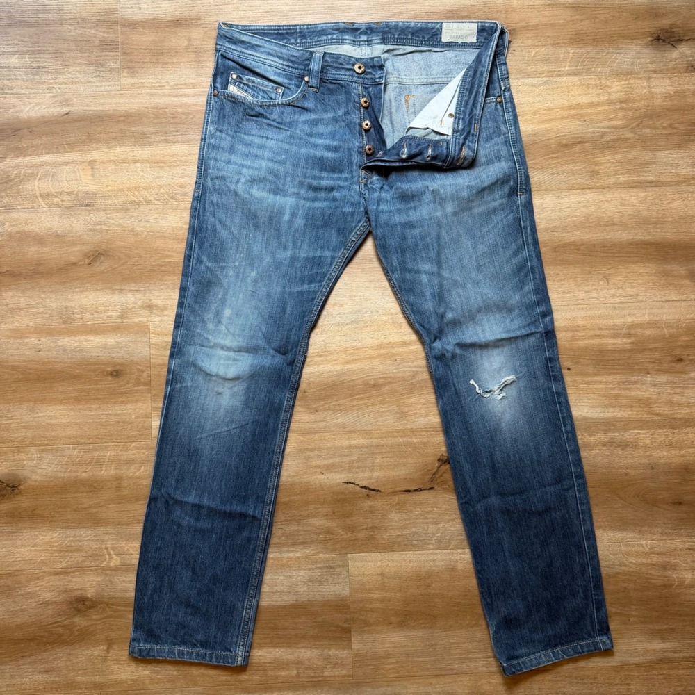 Diesel Safado Jeans Men 32x29 Blue Slim Straight Distressed Denim 0R0S3 (Hemmed)